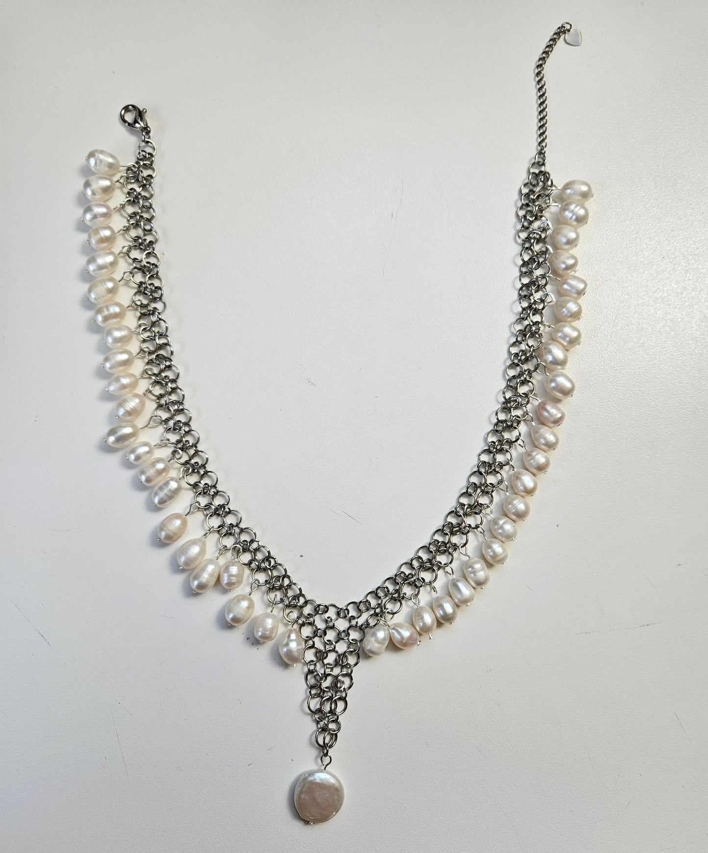 Chainmail Pearl Necklace